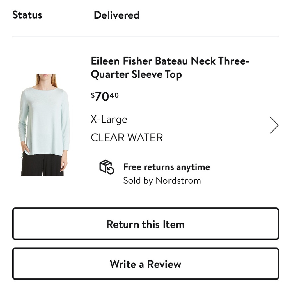 Eileen Fisher Bateau Neck Three-Quarter Sleeve Top
